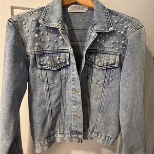 WEDDING Light Blue Denim Jacket with Pearl Accents NEVER WORN